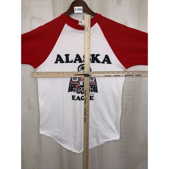Vintage 80s Red White Alaska Ringer Style T Shirt Adult Medium USA Made-11701 - Picture 9 of 15